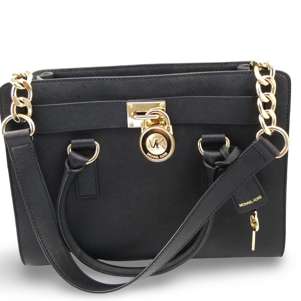 Michael Kors Handbag Saffiano Convertible Leather EW Satchel Black